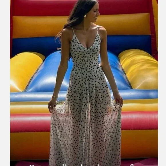 Zara Black and White Ecru Polka Dot Maxi Dress 5039/226 L NWT - Picture 6 of 16